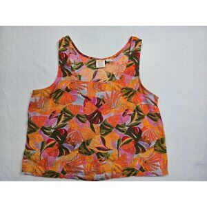 C&C California Womens Tropical Sleeveless Square Neck 100% Linen Tank Top Size M